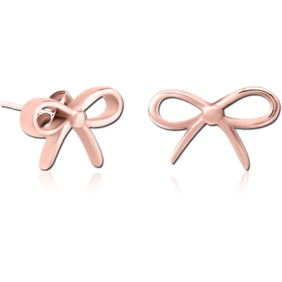 ROSE GOLD PVD COATED SURGICAL STEEL EAR STUDS PAIR - BOW