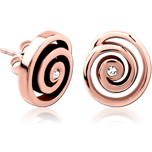 ROSE GOLD PVD COATED SURGICAL STEEL JEWELLED EAR STUDS PAIR - SPIRAL