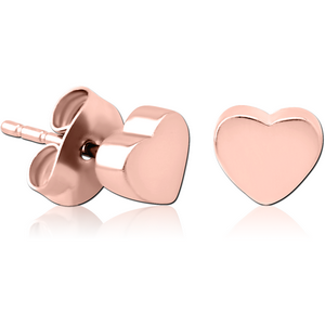 ROSE GOLD PVD COATED SURGICAL STEEL EAR STUDS PAIR - HEART