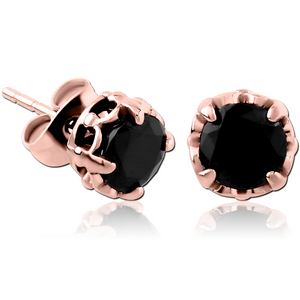 ROSE GOLD PVD COATED SURGICAL SURGICAL STEEL JEWELLED EAR STUDS PAIR - FLEUR DE LIS