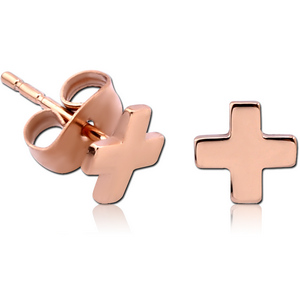 ROSE GOLD PVD SURGICAL STEEL EAR STUDS PAIR - CROSS