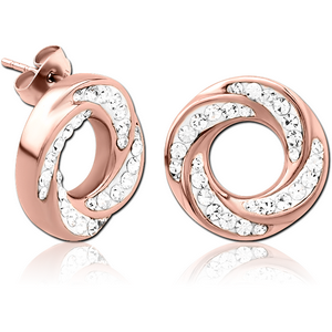 ROSE GOLD PVD COATED SURGICAL STEEL CRYSTALINE JEWELLED EAR STUDS PAIR - SPIRAL