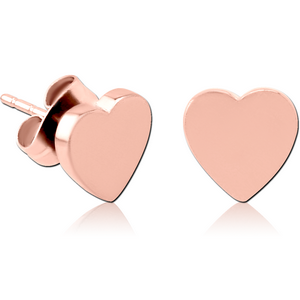 ROSE GOLD PVD COATED SURGICAL STEEL EAR STUDS PAIR - HEART FLAT