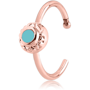 ROSE GOLD PVD COATED SURGICAL STEEL OPEN NOSE RING WITH ENAMEL - CIRCLE