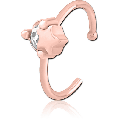 ROSE GOLD PVD COATED SURGICAL STEEL JEWELLED OPEN NOSE RING - STAR AND GEM