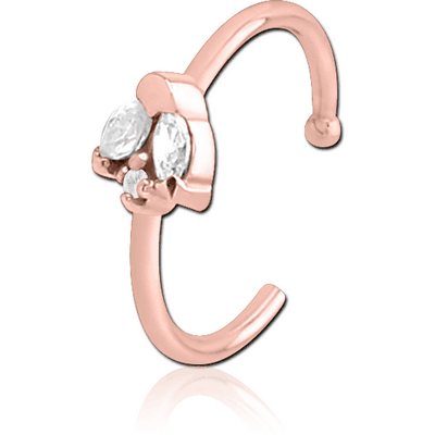 ROSE GOLD PVD COATED SURGICAL STEEL JEWELLED OPEN NOSE RING