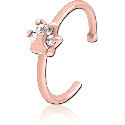 ROSE GOLD PVD COATED SURGICAL STEEL JEWELLED OPEN NOSE RING - ANIMAL PAW