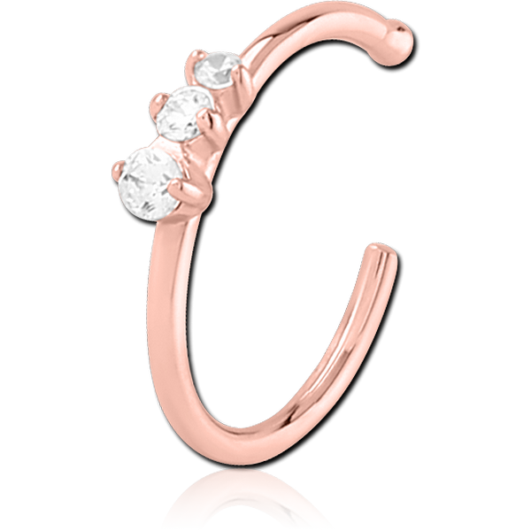 ROSE GOLD PVD COATED SURGICAL STEEL JEWELLED OPEN NOSE RING