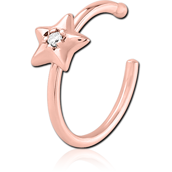 ROSE GOLD PVD COATED SURGICAL STEEL JEWELLED OPEN NOSE RING
