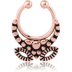 ROSE GOLD PVD COATED SURGICAL STEEL FAKE SEPTUM RING - V AND TWO EYES