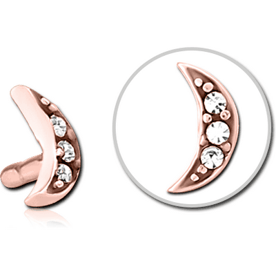 ROSE GOLD PVD COATED SURGICAL STEEL JEWELLED PUSH FIT ATTACHMENT FOR BIOFLEX INTERNAL LABRET - CRESCENT 3 GEMS
