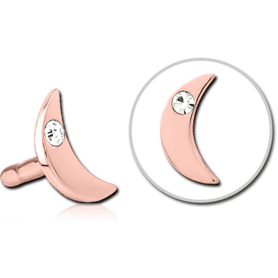 ROSE GOLD PVD COATED SURGICAL STEEL JEWELLED PUSH FIT ATTACHMENT FOR BIOFLEX INTERNAL LABRET - CRESCENT SINGLE GEM
