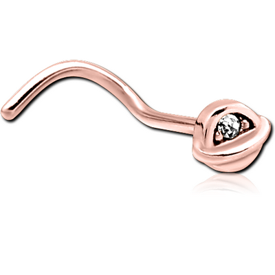ROSE GOLD PVD COATED SURGICAL STEEL CURVED JEWELLED NOSE STUD
