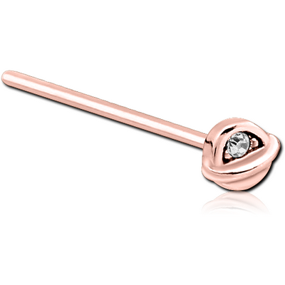 ROSE GOLD PVD COATED SURGICAL STEEL STRAIGHT JEWELLED NOSE STUD