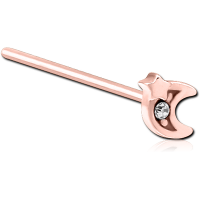 ROSE GOLD PVD COATED SURGICAL STEEL STRAIGHT JEWELLED NOSE STUD