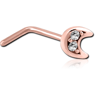 ROSE GOLD PVD COATED SURGICAL STEEL 90 DEGREE JEWELLED NOSE STUD