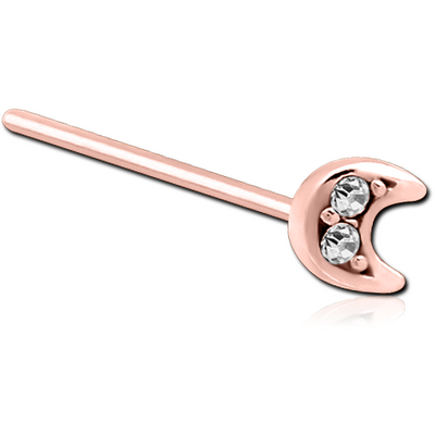 ROSE GOLD PVD COATED SURGICAL STEEL STRAIGHT JEWELLED NOSE STUD