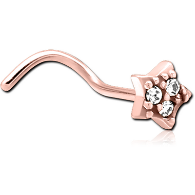 ROSE GOLD PVD COATED SURGICAL STEEL CURVED JEWELLED NOSE STUD - STAR