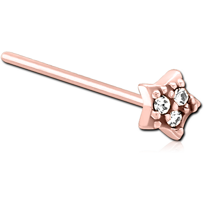 ROSE GOLD PVD COATED SURGICAL STEEL STRAIGHT JEWELLED NOSE STUD - STAR