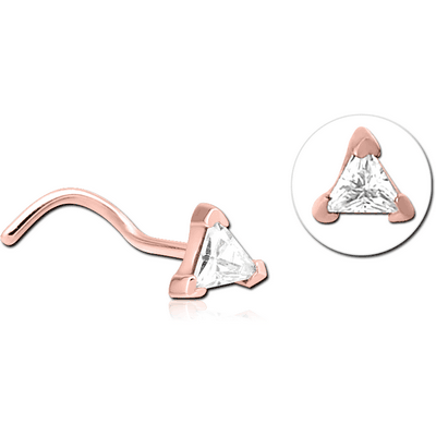 ROSE GOLD PVD COATED SURGICAL STEEL CURVED JEWELLED NOSE STUD - TRIANGLE
