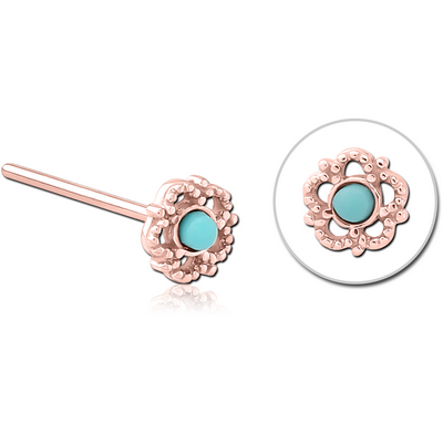 ROSE GOLD PVD COATED SURGICAL STEEL STRAIGHT JEWELLED NOSE STUD - FLOWER