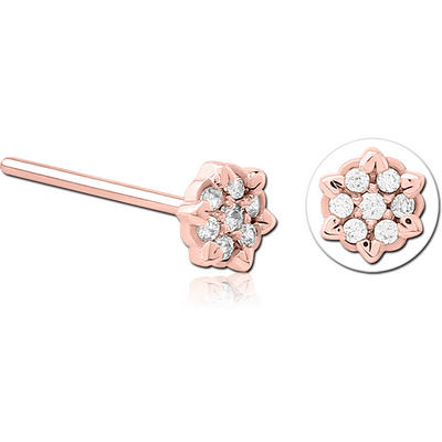 ROSE GOLD PVD COATED SURGICAL STEEL STRAIGHT JEWELLED NOSE STUD - FLOWER