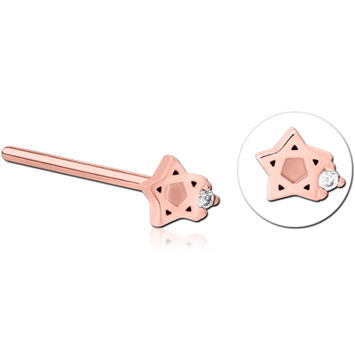 ROSE GOLD PVD COATED SURGICAL STEEL STRAIGHT JEWELLED NOSE STUD