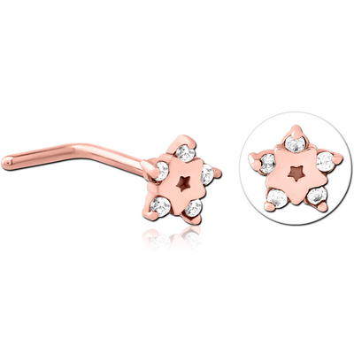 ROSE GOLD PVD COATED SURGICAL STEEL 90 DEGREE JEWELLED NOSE STUD