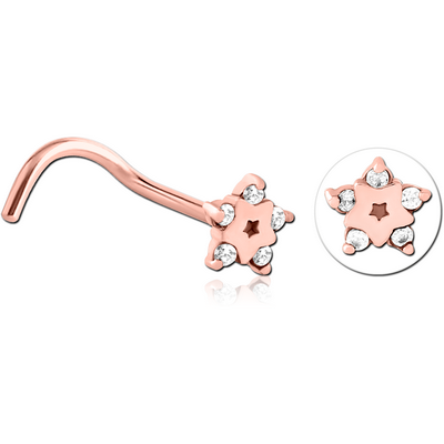 ROSE GOLD PVD COATED SURGICAL STEEL CURVED JEWELLED NOSE STUD