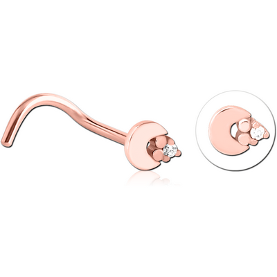 ROSE GOLD PVD COATED SURGICAL STEEL CURVED JEWELLED NOSE STUD