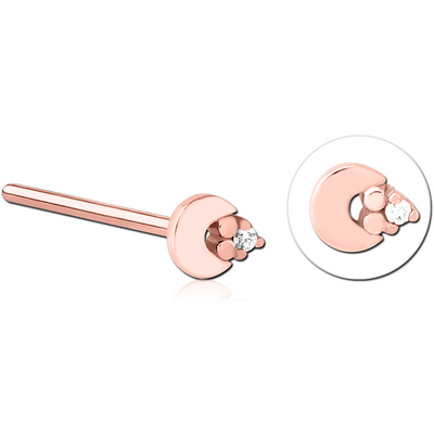 ROSE GOLD PVD COATED SURGICAL STEEL STRAIGHT JEWELLED NOSE STUD