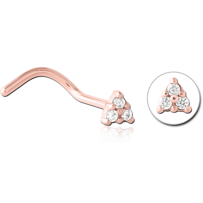 ROSE GOLD PVD COATED SURGICAL STEEL JEWELLED NOSE STUDS