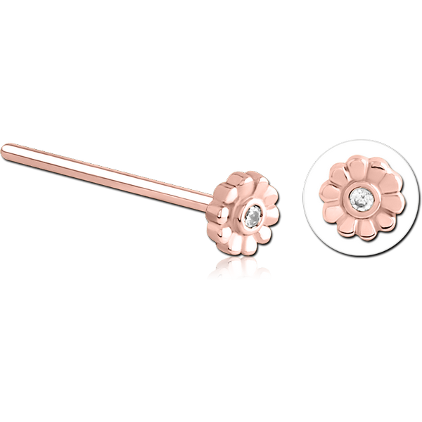 ROSE GOLD PVD COATED SURGICAL STEEL STRAIGHT JEWELLED NOSE STUD