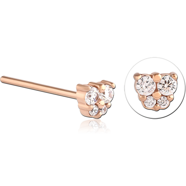 ROSE GOLD PVD COATED SURGICAL STEEL STRAIGHT JEWELLED NOSE STUD