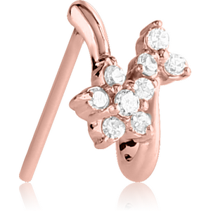 ROSE GOLD PVD COATED SURGICAL STEEL STRAIGHT JEWELLED WRAP AROUND NOSE STUD