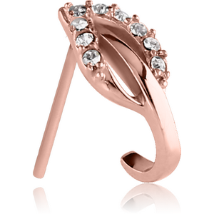 ROSE GOLD PVD COATED SURGICAL STEEL STRAIGHT JEWELLED WRAP AROUND NOSE STUD - LEAF