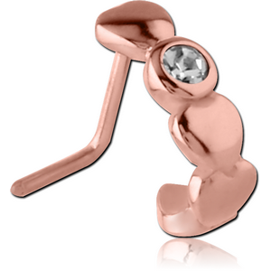 ROSE GOLD PVD COATED SURGICAL STEEL 90 DEGREE JEWELLED WRAP AROUND NOSE STUD - HEART