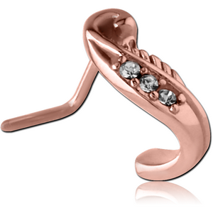 ROSE GOLD PVD COATED SURGICAL STEEL 90 DEGREE JEWELLED WRAP AROUND NOSE STUD - LEAF