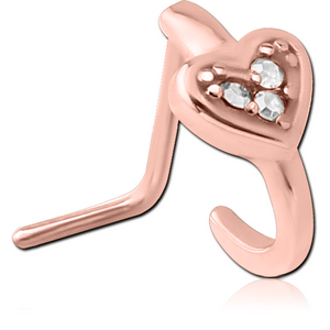 ROSE GOLD PVD COATED SURGICAL STEEL 90 DEGREE JEWELLED WRAP AROUND NOSE STUD - HEART
