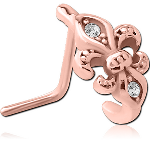 ROSE GOLD PVD COATED SURGICAL STEEL 90 DEGREE JEWELLED WRAP AROUND NOSE STUD - FLEUR DE LIS