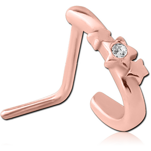 ROSE GOLD PVD COATED SURGICAL STEEL 90 DEGREE JEWELLED WRAP AROUND NOSE STUD