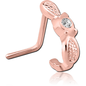 ROSE GOLD PVD COATED SURGICAL STEEL 90 DEGREE JEWELLED WRAP AROUND NOSE STUD