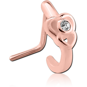 ROSE GOLD PVD COATED SURGICAL STEEL 90 DEGREE JEWELLED WRAP AROUND NOSE STUD