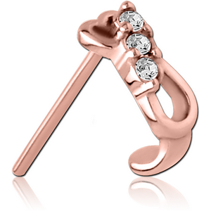 ROSE GOLD PVD COATED SURGICAL STEEL STRAIGHT JEWELLED WRAP AROUND NOSE STUD