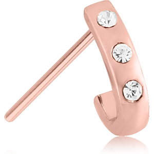 ROSE GOLD PVD COATED SURGICAL STEEL STRAIGHT JEWELLED WRAP AROUND NOSE STUD - FLAT TRIPLE GEM