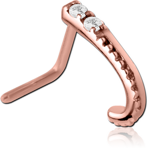 ROSE GOLD PVD COATED SURGICAL STEEL 90 DEGREE JEWELLED WRAP AROUND NOSE STUD