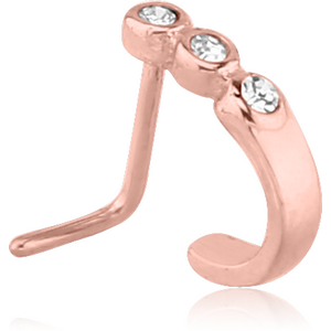 ROSE GOLD PVD COATED SURGICAL STEEL 90 DEGREE JEWELLED WRAP AROUND NOSE STUD