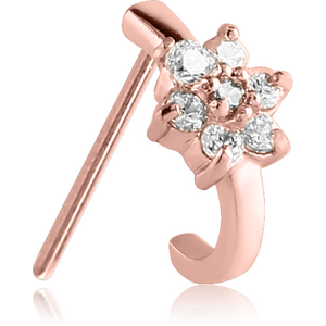 ROSE GOLD PVD COATED SURGICAL STEEL STRAIGHT JEWELLED WRAP AROUND NOSE STUD - 7 GEM FLOWER