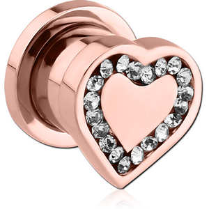 ROSE GOLD PVD COATED SURGICAL STEEL JEWELLED THREADED TUNNEL - HEART