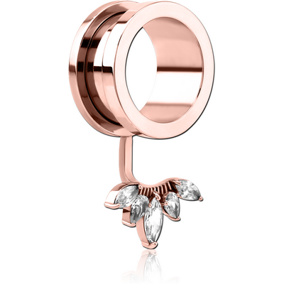 ROSE GOLD PVD COATED STAINLESS STEEL THREADED TUNNEL WITH SURGICAL STEEL TOP